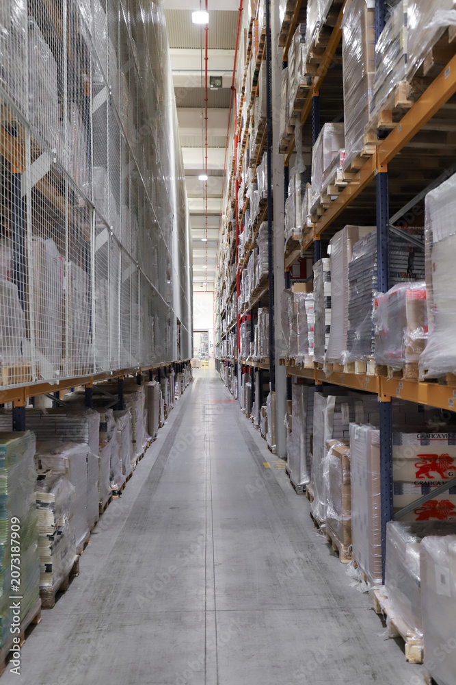 Fototapeta premium logistic warehouse. packing line in a logistics warehouse