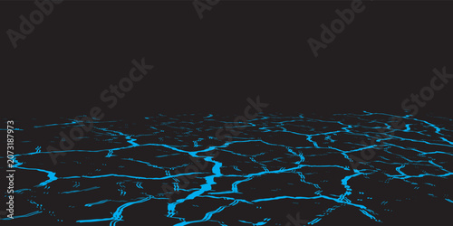 Futuristic Glowing Cracked Ground With Neon Blue Veins Over Dark Abstract Landscape