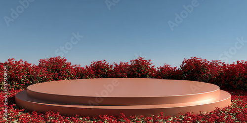 Beautiful natural background of flowers, podium, space for advertising. Greeting card. Health, beauty, life, flora. For designers, advertising, IT.