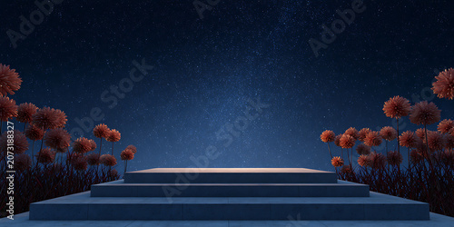 Beautiful natural background of flowers, podium, space for advertising. Greeting card. Health, beauty, life, flora. For designers, advertising, IT.
