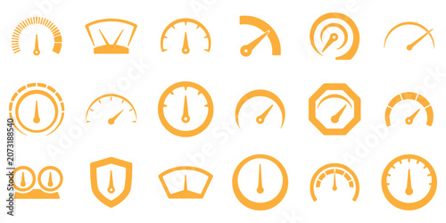 Obraz na plátně Gauge icons speed meter dial indicators dashboard instruments and tachometer vector set