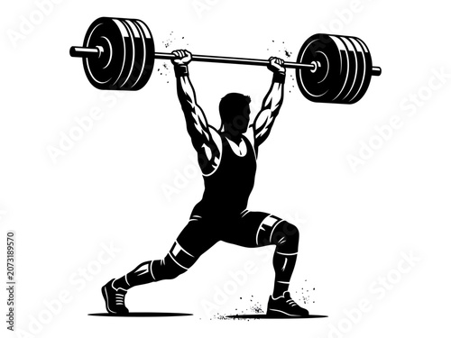 Photos Weightlifter performing a clean and jerk exercise in black silhouette style