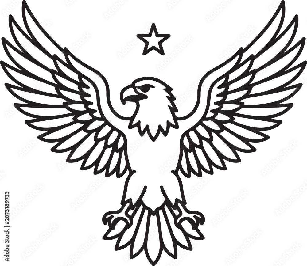Fototapeta premium Bald Eagle Spread Wings Star Outline Icon