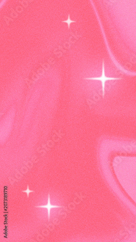 Abstract vibrant pink background with grainy noise effect and blurred stars. Trendy background template, cover, and wallpaper for social media stories.