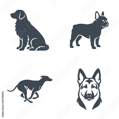Obraz na plátně Silhouette of various dog breeds.