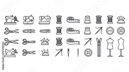 Tableau sur toile Tailoring and needlework icons featuring sewing machines and tools