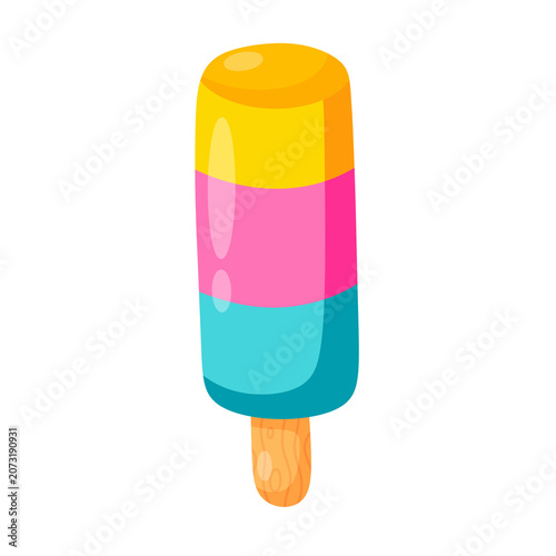 Obraz na plátně Cute Colorful Ice Pop Cartoon Icon with Glossy Frozen Treat Design