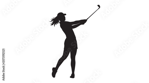 Tableau sur toile Golfer swinging golf club black silhouette golfing