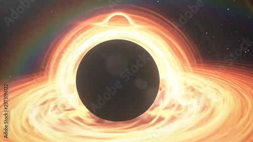 Two glowing black holes with orange accretion disks.