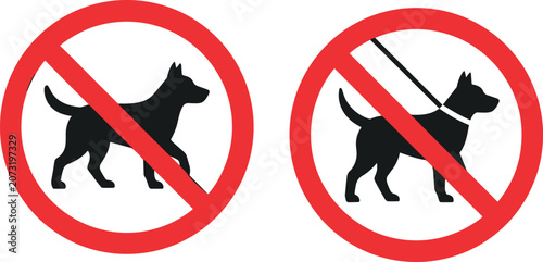 Εκτύπωση καμβά No Dogs Allowed Prohibited Sign Set with Walking Dog and Leash Silhouettes for P