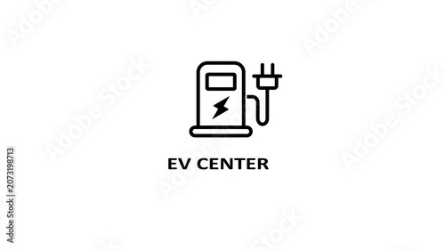Electric vehicle charging animation with lightning bolt and power at ev center ev charging station
