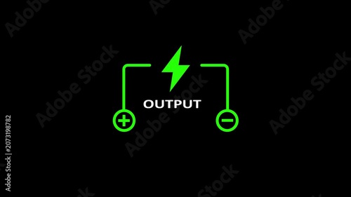 Dynamic green electric power output animation with glowing circuit effect energy output