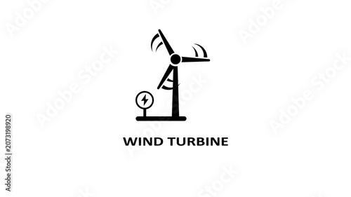 Rotating wind turbine animation clean energy motion for green technology projects