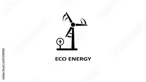 Animated wind turbine generating clean eco energy with electricity flow loop renewable energy