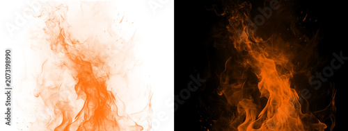 Bild auf Leinwand Glowing Orange Vertical Smoke Swirl Flame Ink Abstract Effect Dual Background