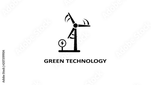 Rotating wind turbine animation sustainable energy, green tech motion renewable energy