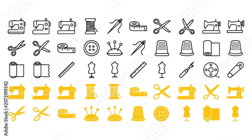 Obraz na plátně Sewing and tailoring icon set for dressmaking and textile crafts