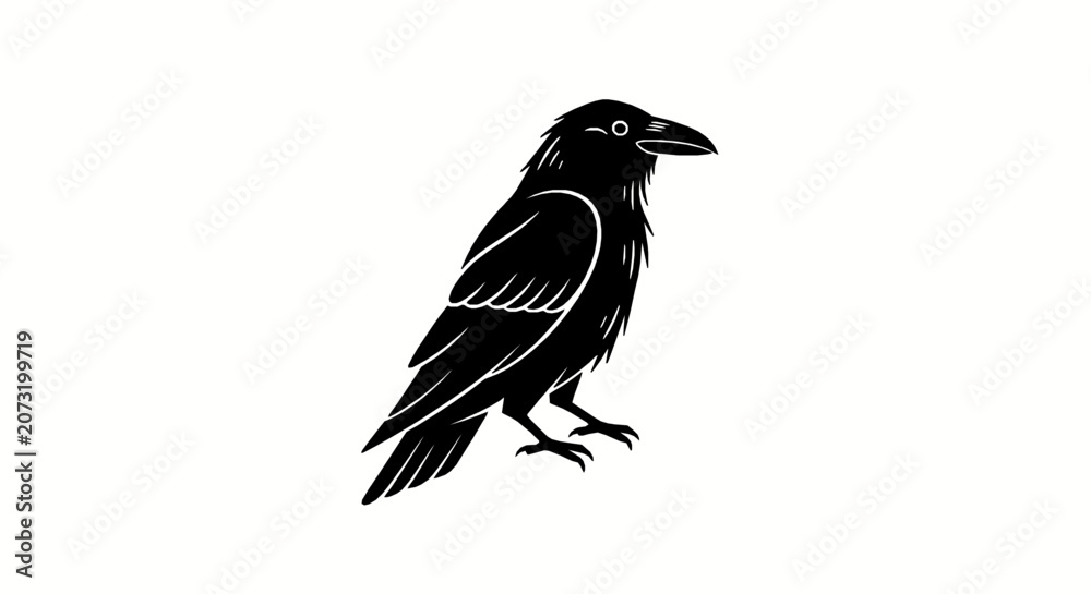 Obraz premium Black raven bird silhouette vector illustration