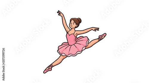 A cartoon drawing of a ballerina wearing a pink dress and ballet shoes