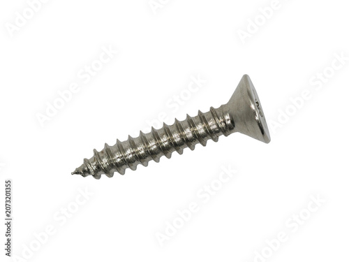 фотографія Single silver metal screw isolated on white background.