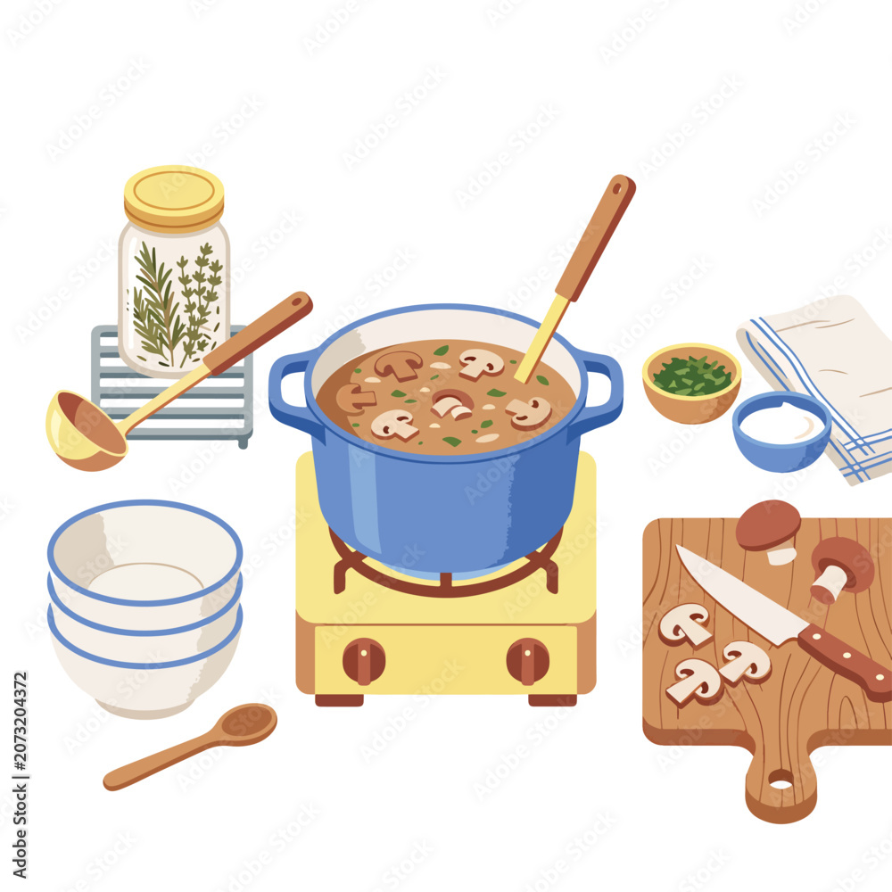 Αυτοκόλλητο Cooking a hearty stew with mushrooms.