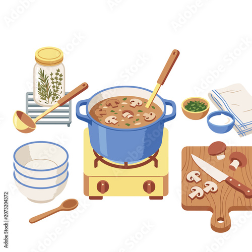 Εκτύπωση καμβά Cooking a hearty stew with mushrooms.