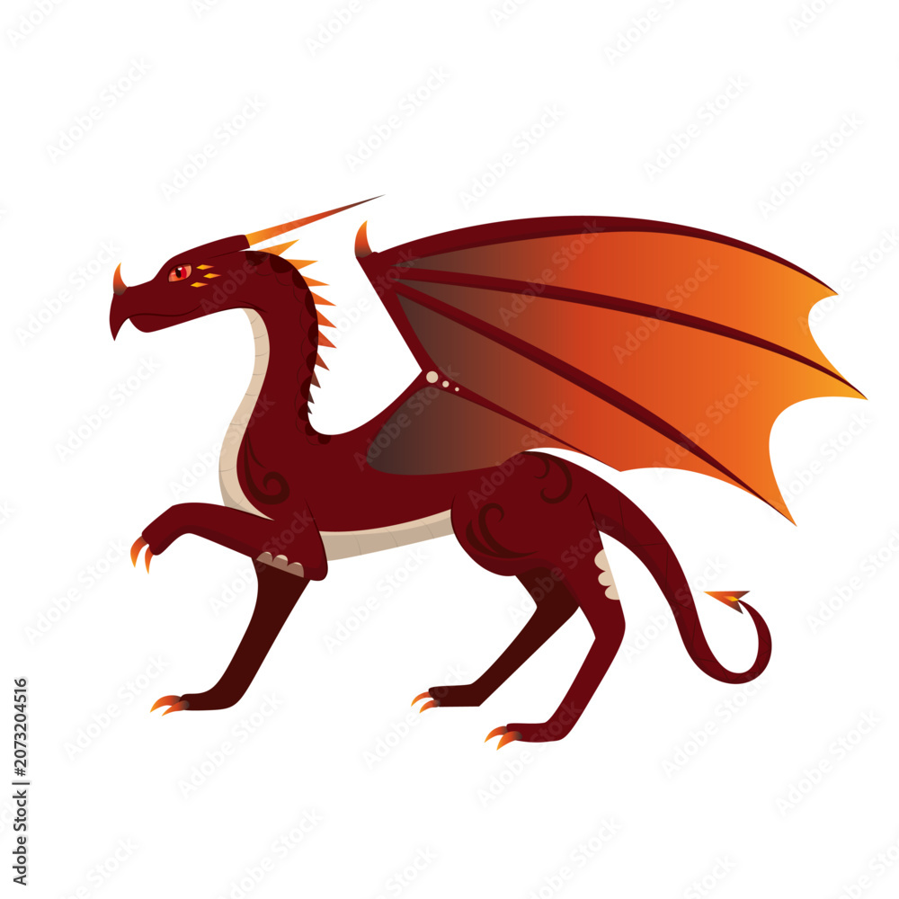 Fototapeta premium Red Fire Western Dragon Wyvern Vector Graphic