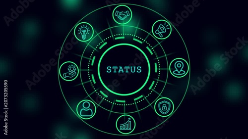 Digital status dashboard interface with business and glowing hud