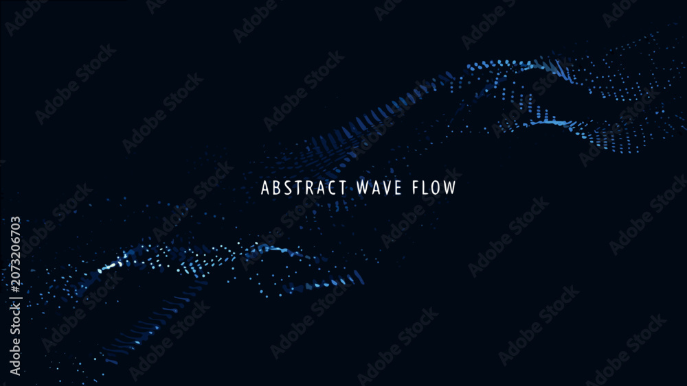 Foto Abstract wave flow visualization a digital pattern of blue particles on a dark b
