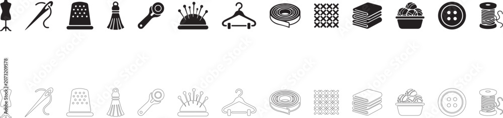 Φωτογραφία Sewing craft icon set, needlework hobby collection, apparel design symbol and textile manufacturing