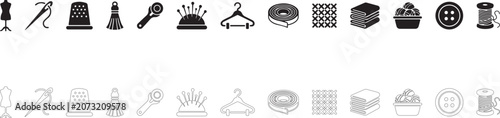 Tableau sur toile Sewing craft icon set, needlework hobby collection, apparel design symbol and textile manufacturing