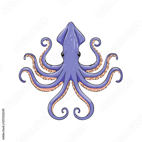 Illustration of a blue squid with tentacles spread against a white background