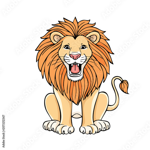 Cartoon Lion with Open Mouth and Mane Illustration