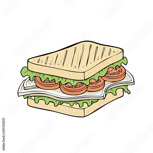 Toasted sandwich with lettuce, tomato, and cheese layers