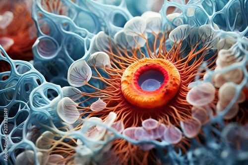 Detailed view of muscle cells highlighting osmosis and cellular processes
