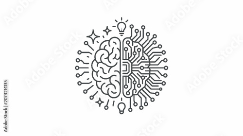 Minimalist Human Brain Connected With Digital Circuitry Representing Artificial Intelligence Innovation And Technological Advancement Concept