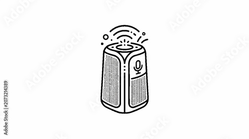 Smart Home Voice Assistant Speaker with Microphone Icon and Sound Wave Vector Illustration