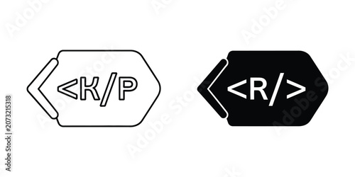 Photography Programming code tag set featuring kp and r syntax characters in outline and sol