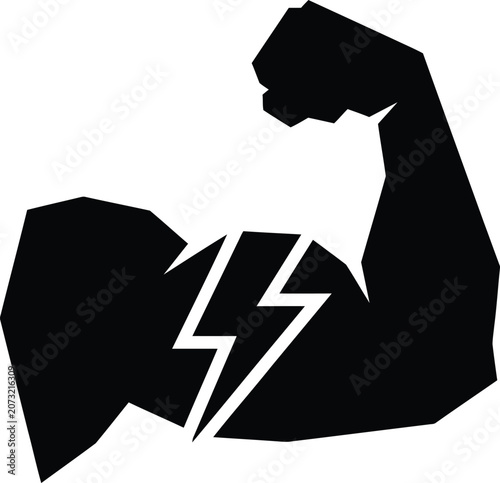 Canvastavla Powerful flexed arm silhouette with integrated lightning bolt symbol for fitness and strength concept branding
