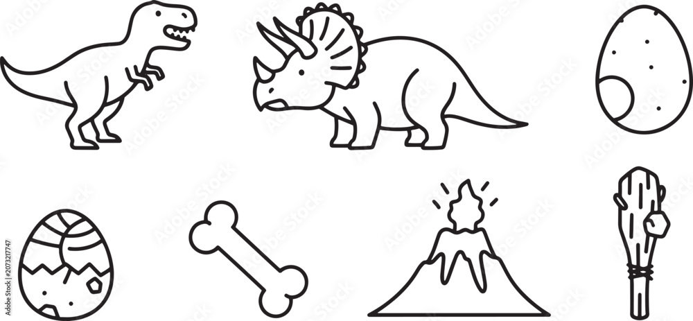 Fototapeta premium Dinosaur and prehistoric objects icons.