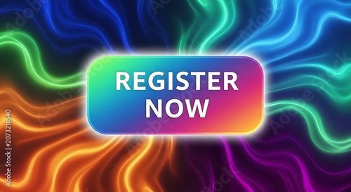 Vibrant Register Now Button with Colorful Flowing Neon Light Effects for Website