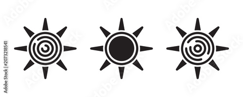 Εκτύπωση καμβά Three sun variation icons including spiral and solid core designs for weather and climate graphics