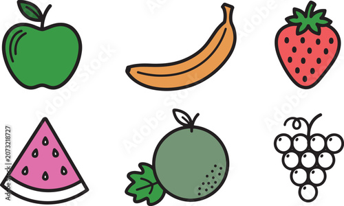Fresh fruit icons in cartoon style.