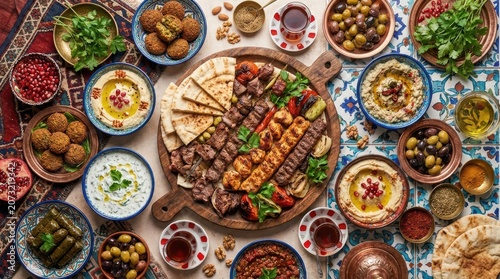 Authentic turkish cuisine mouthwatering array of middle eastern cuisine on table