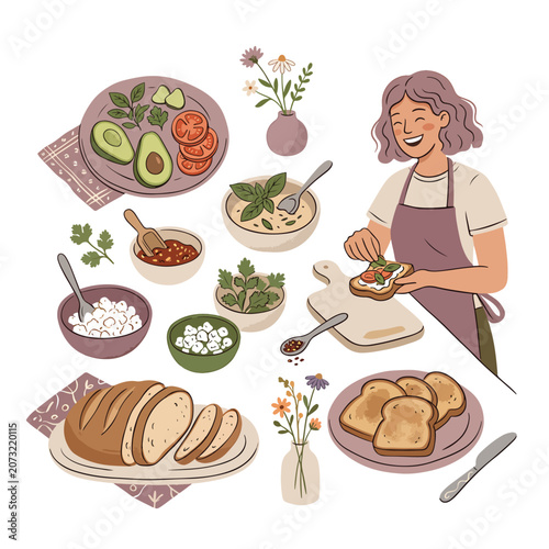 Woman preparing healthy food ingredients.