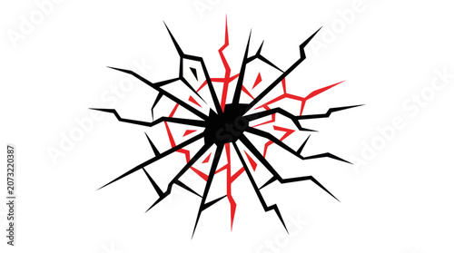 the illustration depicts cracked surface with red lines radiating outward