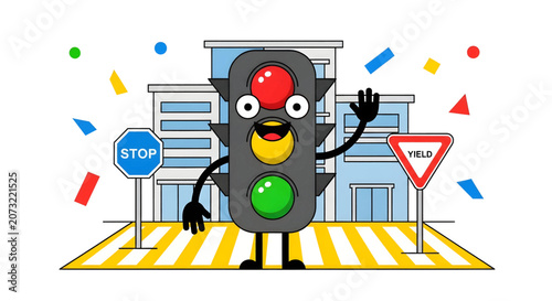 Traffic Light Character Waving Animated.