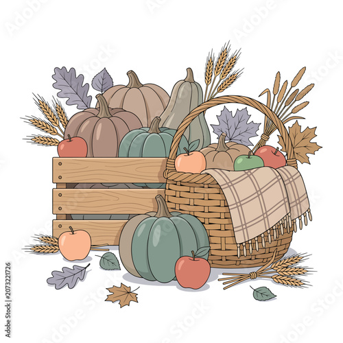 Autumn Harvest Pumpkins and Fruits.