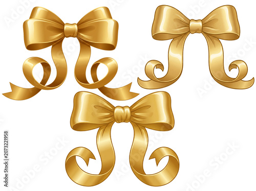 Collection of elegant Golden ribbons and bows isolated on transparent background