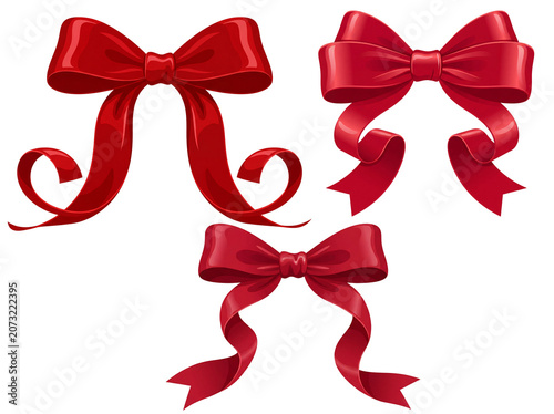 Collection of elegant red ribbon bows isolated on transparent background